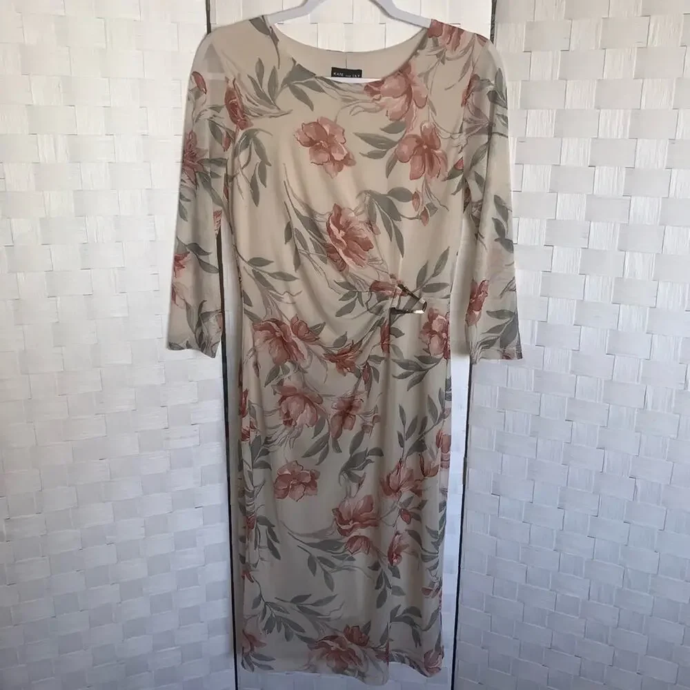 Kate And Lily Floral Midi Stretchy Mesh Overlay Sheath Dress Women’s Size 6 - Picture 3 of 9